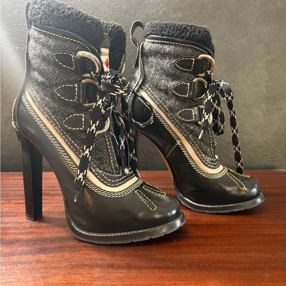DSQUARED2 Black and Cream Heeled Boots 38 - Picture 2 of 7